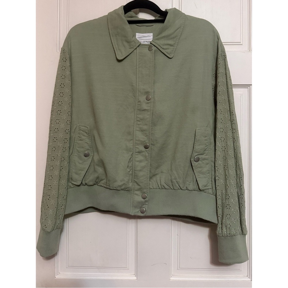 ❤️🔥Avec Les Filles - Sage Green Eyelet Sleeve Bomber Jacket - L